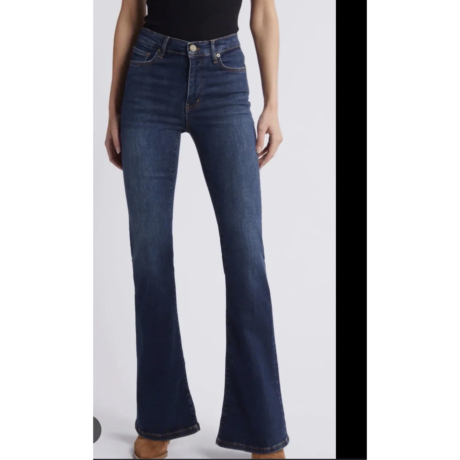 Frame Le Easy Flare Jeans Women's 29 Blue Raw Hem Mid Rise Stretch Denim